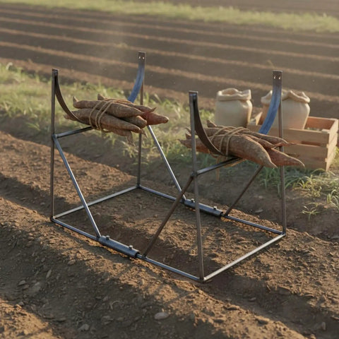 Heavy Duty Welded Steel Yam Bundling Rack Straight Up Sturdy Farm Crop Organizer For Field Harvest Storage with tied yams.