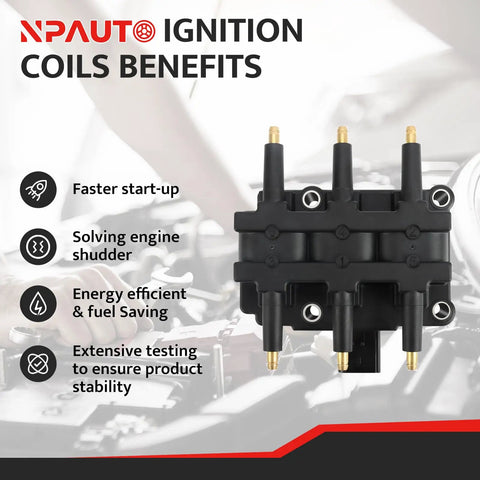 Upgrade Your Ride With Replacement Ignition Coil Pack For V6 3.3L And 3.8L Engines Fits 2000 To 2010 Chrysler Town And Country Voyager Grand Caravan Pacifica Jeep Wrangler UF305 with ignition coil benefits highlighted