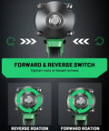 Cordless Brushless Impact Wrench Kit With 650 Nm Torque Half Inch Drive, forward and reverse rotation switch feature