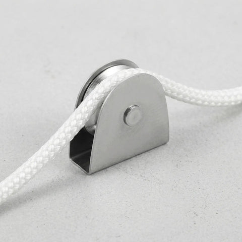 Heavy Duty V Groove Pulley Wheel 304 Stainless Steel Flagpole Riser Kit Silent Glide System with white rope attached.