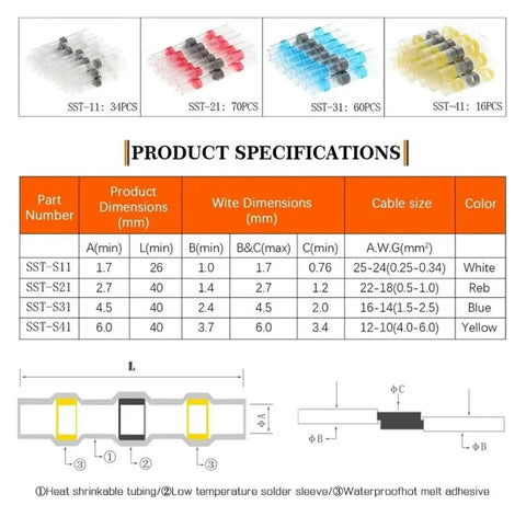 Check Out This Awesome 180 Piece Butt Wire Connector Terminal Kit With Heat Shrink Solder Seal Sleeves Perfect For Heavy Duty Splicing Automotive And Marine Electrical Cable Projects That Hold Up Tough Like A Boss. 180-piece assorted solder seal connectors with sizes chart
