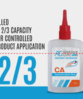 Fast Setting CA Glue With Activator Two Pack For Woodworking And DIY Projects, bottle front view, 2/3 filled, 100g
