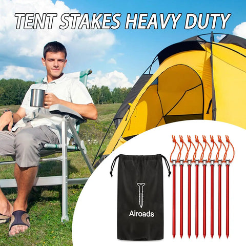 9 Inch Tent Stakes Set Lightweight Aluminum Alloy Ground Pegs For Outdoor Camping And Hiking with portable storage bag, 8 pack