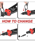 Rivet Nut Tool Kit With 16 Inch Quick Change Head, 12 Interchangeable Metric And SAE Mandrels, 145 Rivnuts, And Rugged Carrying Case For Pro Grade Fastener Installations showing quick head change process.