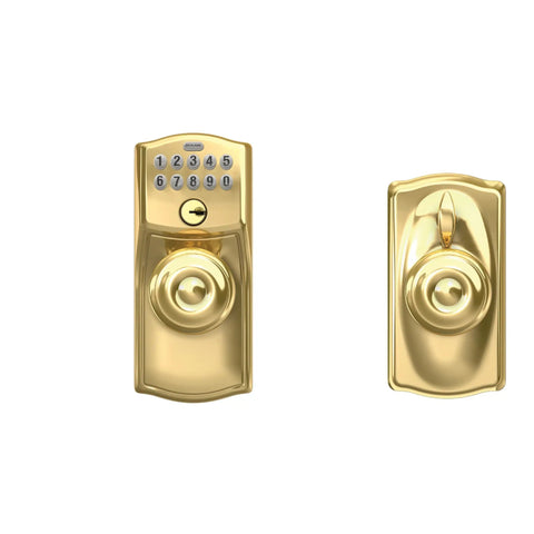 Keyless Entry Door Lock With Camelot Keypad And Knob No Key Needed Electronic Access Flex Lock Auto Lock Bright Brass Finish