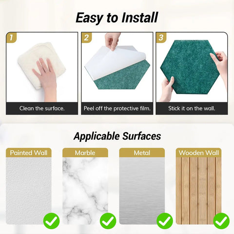 Step-by-step installation guide for 12 Pack Turquoise Hexagon Acoustic Panels High Density Foam Wall Tiles.