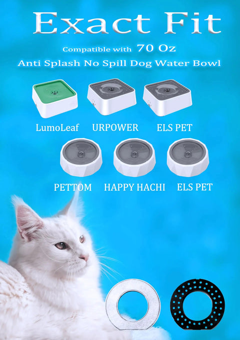 8X Anti Splash No Spill Dog Water Bowl Replacement Filters for URPOWER LumoLeaf ELS Pet with white cat, blue background
