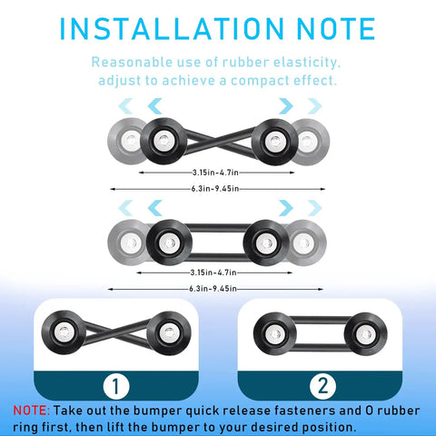 Installation note for 12 Piece Dope Bumper Quick Release Fastener Kit For Front And Rear Bumpers with instructions and measurements.