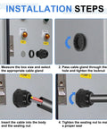 Installation steps for Five Piece G Half Inch Nylon Cable Glands Waterproof Cord Grip Connector with adjustable wire grommet