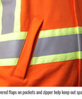 Pocket detail of Full Zip Flame Resistant Hoodie Sweatshirt in Safety Orange, 12 Oz FR Cotton Knit Fleece, Heavy Duty 2X Large