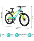 24 Inch Kids Mountain Bike With Front Suspension, 1 Or 7 Speed Gears, Adjustable Seat Height, Front And Rear Disc Brakes