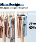 Black Velvet Hangers 20 Pack Space Saving Non Slip With Tie Bar Shoulder Notches Heavy Duty ABS Hangers show 60% space saving closet.