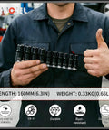 Person holding Magnetic Tap Socket Wrench Set Ten Piece With One Fourth Inch And Three Eighth Inch Drive Tap Holders