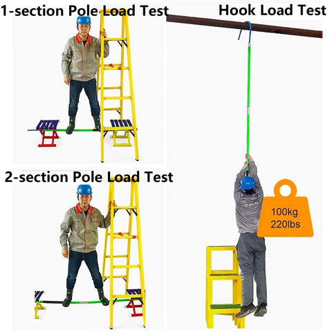 Testing Pro Grade Lifesaver High Voltage Rescue Hook With Telescoping Fiberglass Pole Insulated Electrician Hotstick