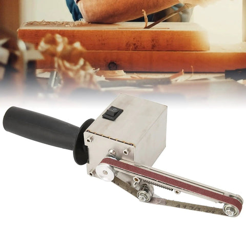 Heavy Duty Mini Belt Sander Workhorse Packing 150 Watt Brass Core Motor and Quick Shift Speed Dial, designed for precision sanding.