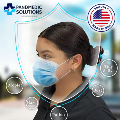 Solid 3 Ply Disposable Face Masks Made In Usa, Super Comfy Breathable Safety Shields With Stretchy Elastic Ear Loops For Your Everyday Grind Against Pollen, Dust, And Light Debris, Convenient Fifty Count Box