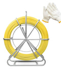 Heavy Duty Pro Grade Fiberglass Duct Rodder Fish Tape 6mm x 500ft Cable Puller with Durable Steel Stand and gloves