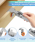 Close-up of 2 Pack Adjustable Drawer Front Installation Clamps Lock Down Cabinet Hardware Alignment Jig in use on a drawer.