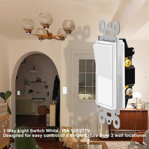 Three Way White Light Switch 4 Pack 15A 120 To 277V Rocker Switches For Single Pole Or Three Way Lighting Home And Office Grade UL And CUL Certified Durable Gloss Finish Easy Install, white rocker switch in living room wall
