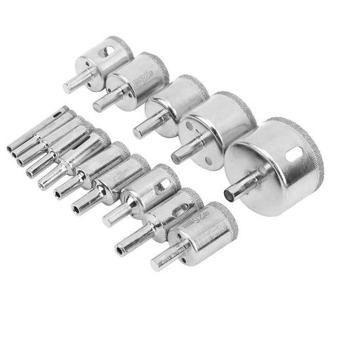 Heavy Duty 15 Piece Drill Bit Hole Saw Kit For Glass Marble Ceramic Tile And Granite Plating Coating Fast Chip Removal Water Lube Precision Boring Tools, 15 sizes