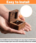 Hands holding a wooden jewelry box showcasing hidden brass barrel hinges set 30 pieces for DIY crafts and small boxes invisible concealed hinges.