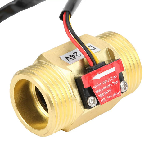Water Flow Meter With Counter Hall Effect Sensor YF B10 Brass Body G1 Male Thread 2 To 50 Liters Per Minute DC24V for water heaters and pipes.