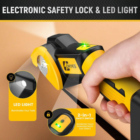 Cordless Electric Scissors Plug In Ready For DeWalt 20v Max Battery With 440rpm Motor And Low Voltage Auto Shutoff, featuring electronic safety lock and LED light.