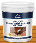 Water Based Wood Stain And Sealer In One Fast Dry Non Toxic Coating For Indoor Outdoor Applications in a bucket.