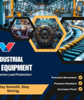 Industrial equipment collage with various machinery, gears, and conveyor belt, showcasing extreme load protection benefits.