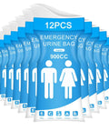 12 Pack Disposable Urine Bags 900ml For Travel Unisex Portable Emergency Pee Bags with blue packaging