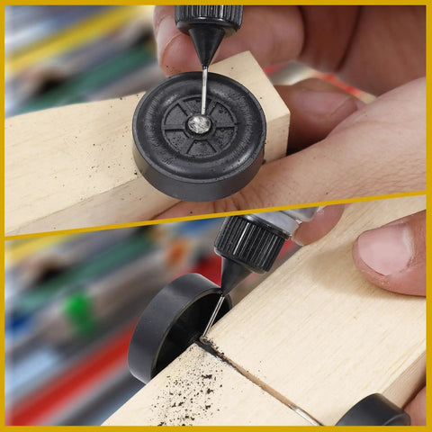 Applying graphite lubricant to Pinewood Derby wheels for Pinewood Derby Weights Kit With 3 Oz Tape Weights And 0.5 Oz Graphite Lubricant