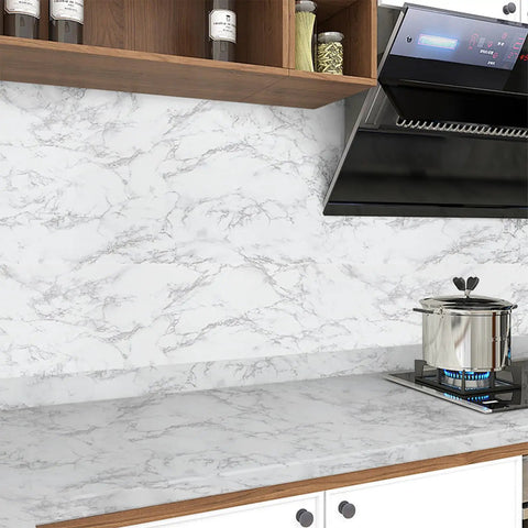 Marble Contact Paper For Countertops Peel And Stick Self Adhesive Waterproof White Grey Faux Marble Wallpaper in kitchen