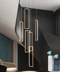 Totally Sleek Black Modern LED Pendant Light With Dimmable Wave Design, 47.2 Inch Linear Chandelier in a living room setting