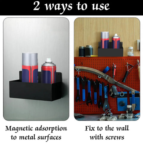 Magnetic Spray Can Holder 4 Pack Heavy Duty Pro Grade Wall Mounted Bottle Rack For Garage And Home Workshop Easy Install displayed on wall