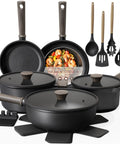 Nonstick Titanium 19 Piece Pots And Pans Set For Induction Cooktops No Fuss Cleanup Non Toxic Healthy Kitchenware With Frying Pans