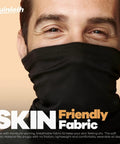 Man wearing black Six Pack Neck Gaiter Face Mask Bandana For Outdoor Adventures, Fishing And Travel, Cooling Sun Protection Scarf