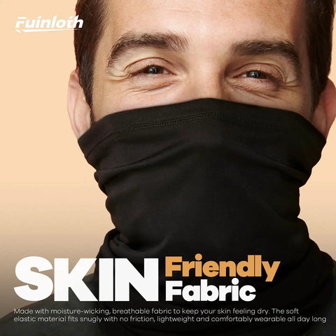 Man wearing black Six Pack Neck Gaiter Face Mask Bandana For Outdoor Adventures, Fishing And Travel, Cooling Sun Protection Scarf