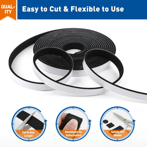 Front view of black adhesive foam weatherstripping tape roll; 1/2 in x 1/8 in, 3 rolls, 50 ft total