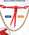 Four 20-Foot Chain And Ratchet Binder Kit For Truck And Trailer Cargo Tie-Downs Includes Four Heavy Chains And Four Adjustable Ratchet Binders In 1/4 To 1/2 Inch Range Built To Strap Down And Secure Loads Like A Pro On The Go, red ratchet binder with chain