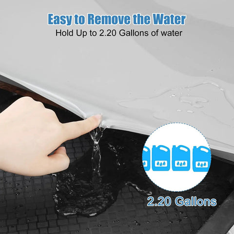 Under Sink Mat For Kitchen Waterproof 34 x 22 Inch Silicone Cabinet Liner With Lip showing water capacity