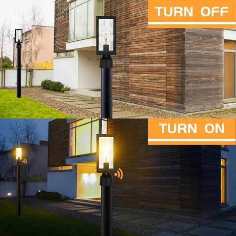Dusk To Dawn Outdoor Post Light With Pier Mount Base Matte Black Lamp Post Lantern for garden yard with light on and off