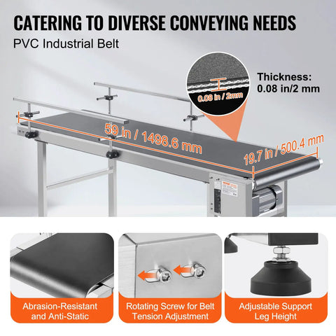 Beefy Motorized Belt Conveyor Table 59 By 19.7 Inches With Stainless Steel Frame PVC Belt Anti Static Adjustable Speed