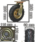 Heavy Duty Pneumatic Swivel Caster Wheels With Side Brakes For Workbenches Furniture Carts And Garage Rubber Wheels With Stainless Steel Screws Load Capacity Built To Last And Ready To Roll, dimensions shown