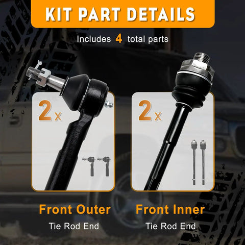 Heavy Duty Front Inner Outer Tie Rod End Kit 4 Piece For 1999 To 2007 Chevrolet Silverado 1500 2500 And GMC Sierra 1500 2500 Restore Tight Steering And Eliminate Wobble With Premium Steering Parts, 2 front outer and 2 front inner tie rod ends