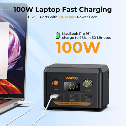 Laptop Power Station Your Go To 100W Portable Charger With 96Wh LiFePO4 Battery PD 3.0 Fast Charge USB C Multi Port for laptops.