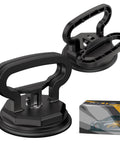 Professional Grade Heavy Duty Glass Suction Cup Lifter Vacuum Grip Handle Two Pack with black rubber pads for safe moving