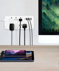 Must Have Six Outlet Surge Protector Power Strip With Four USB Ports And One USB C Port, 4ft Extension Cord, wall mounted