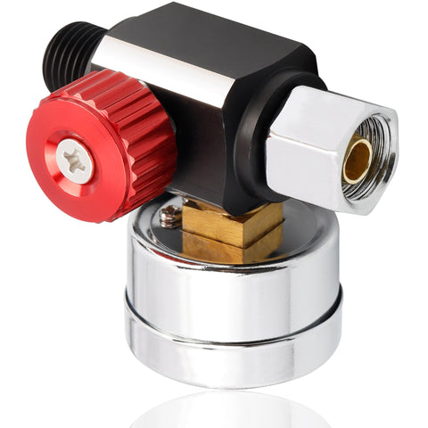 One Quarter Inch Air Regulator With Gauge 0-140 Psi for Spray Guns and Paint Sprayers, close-up of universal inlet outlet thread