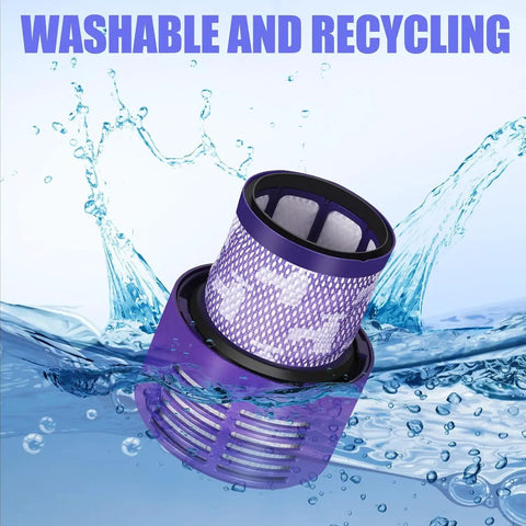 Three Pack Replacement Filters For Dyson V10 Vacuum Cleaners, Upgraded Two In One Design submerged in water with splash
