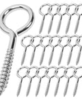 Heavy Duty 2 Inch Screw Eyes Set In 304 Stainless Steel, 10 Pack M3 Eye Hooks, showcasing multiple silver eye bolts.